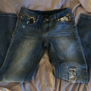 kids size 14 blue jeans with sequence